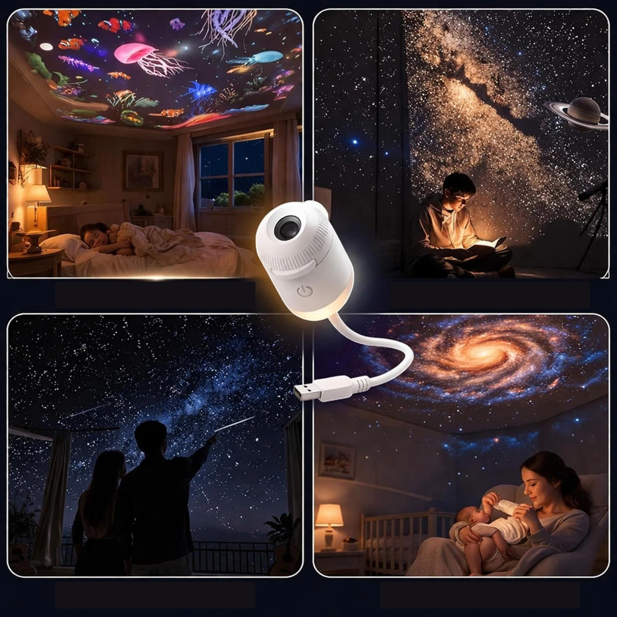 12 Projector Films Galaxy Projector 2 in 1 USB LED Night Light Lamp