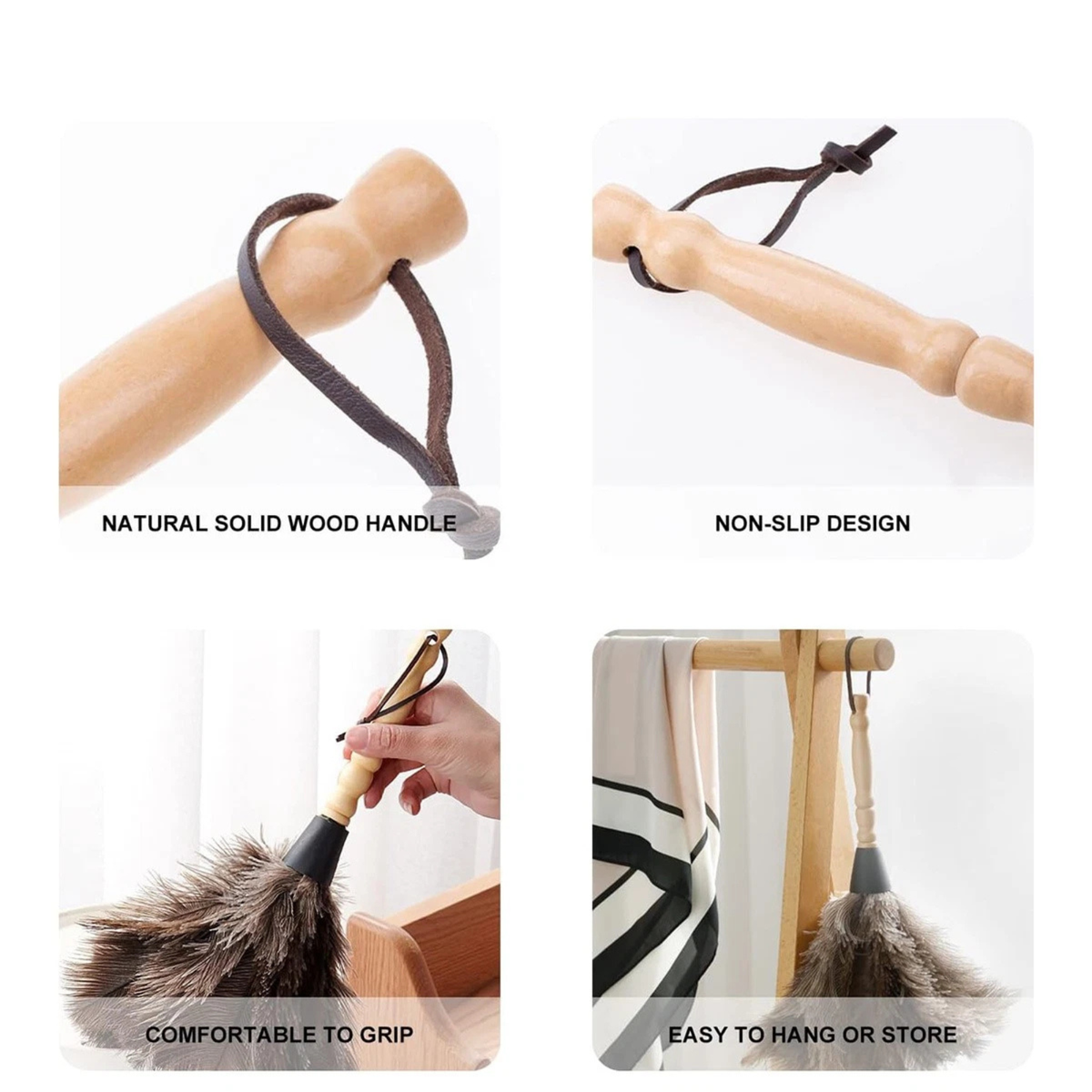 Anti Static Ostrich Feather Duster Wooden Handle Cleaning Brush