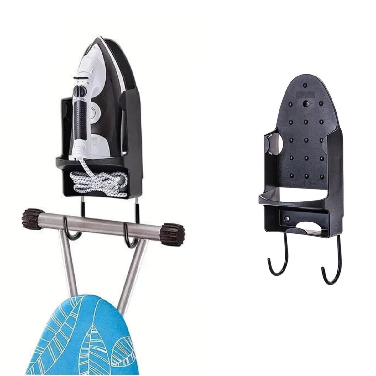 Wall Mount Iron Storage Holder Ironing Board Hanger Rack Black