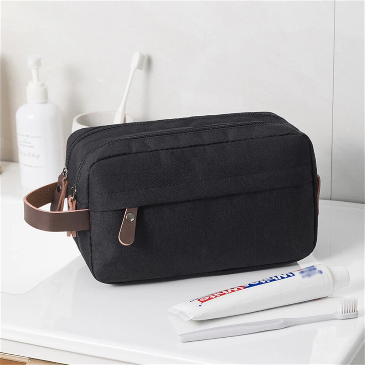 Mens Waterproof Toiletry Bag Travel Wash Case Organizer Black