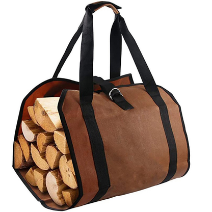 Heavy Duty Firewood Carry Bag Outdoor Log Storage Tote Dark Brown