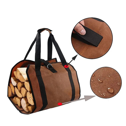 Heavy Duty Firewood Carry Bag Outdoor Log Storage Tote Dark Brown