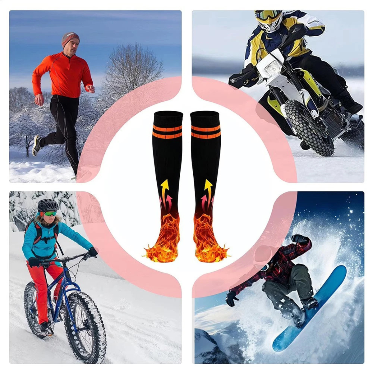 Electric Heated Socks 10000mAh Controlled Rechargeable Foot Warmers Orange