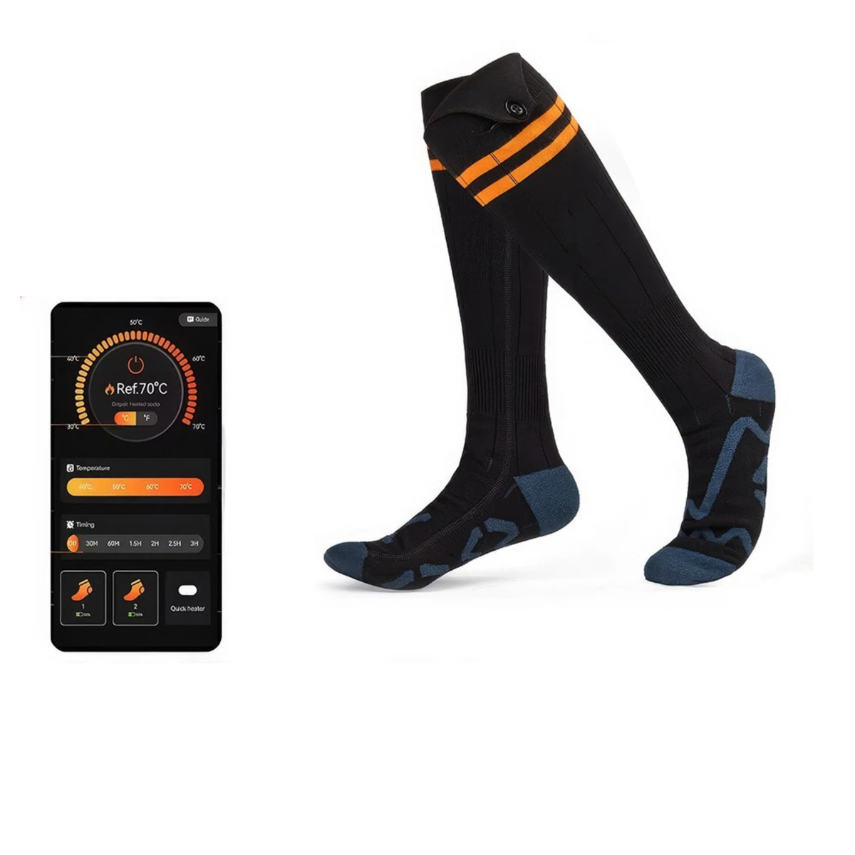 Electric Heated Socks 10000mAh Controlled Rechargeable Foot Warmers Orange