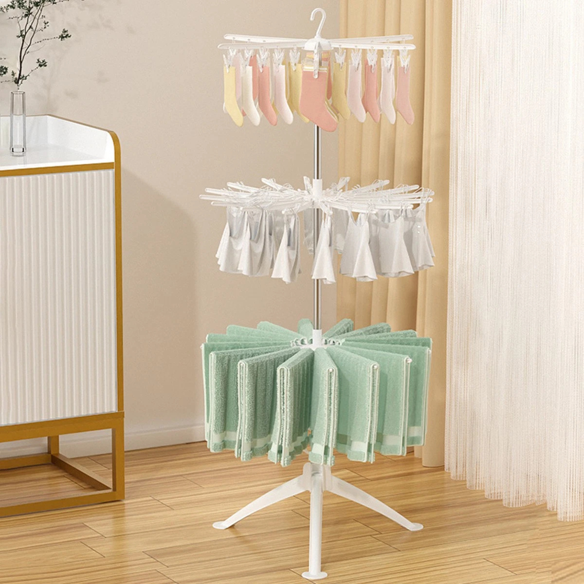 Multi Layer Folding Clothes Drying Rack Indoor Floor Laundry Airer