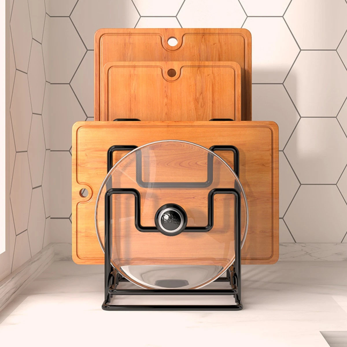 2PCS Kitchen Cutting Board Stand Black Countertop Vertical Holder Rack