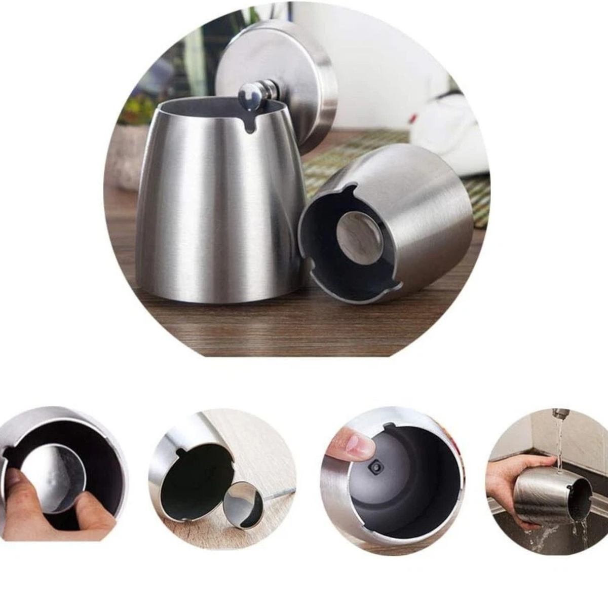 Stainless Steel Outdoor Ashtray with Lid Windproof Rainproof Smoking Bin