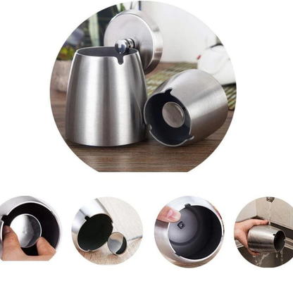 Stainless Steel Outdoor Ashtray with Lid Windproof Rainproof Smoking Bin
