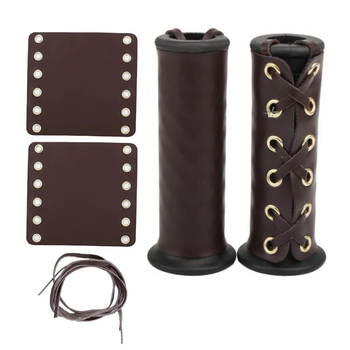 Dark Brown Leather Motorcycle Handlebar Grip Wraps Anti Slip Pair