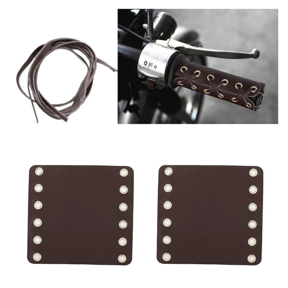 Dark Brown Leather Motorcycle Handlebar Grip Wraps Anti Slip Pair