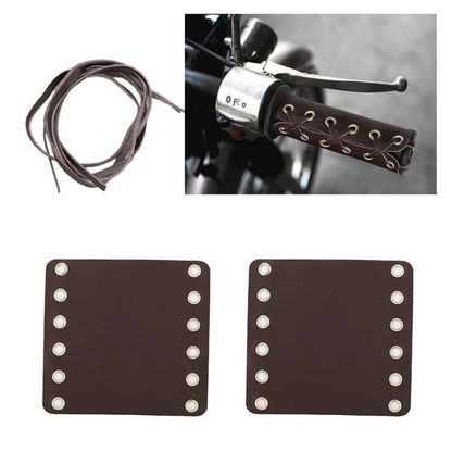 Dark Brown Leather Motorcycle Handlebar Grip Wraps Anti Slip Pair