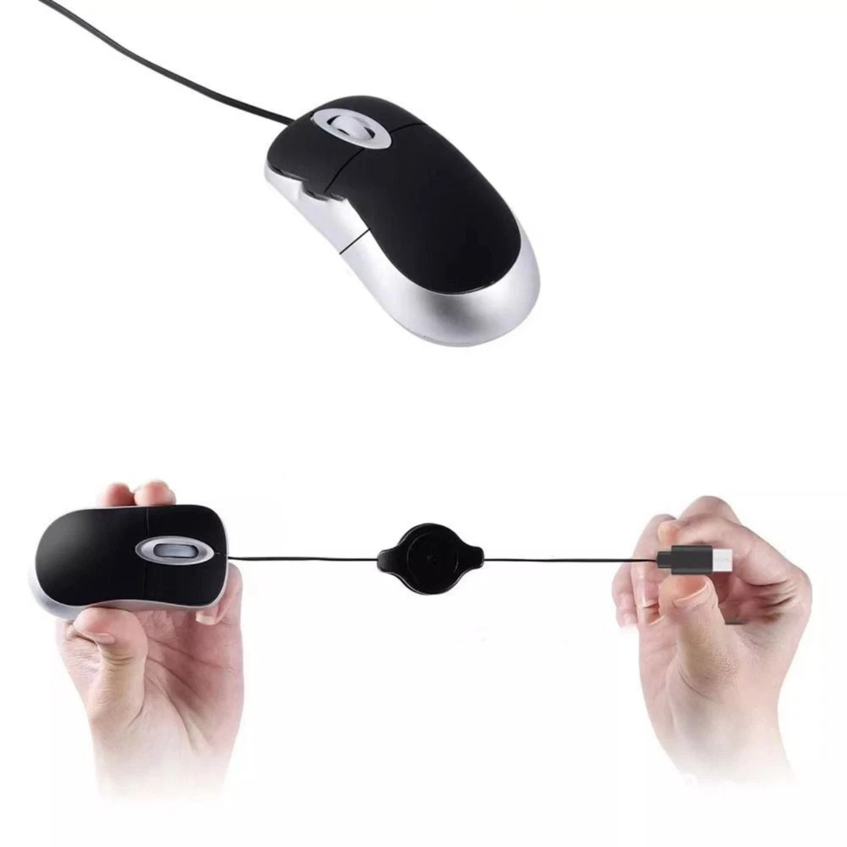 Black Mini Wired USB Type C Retractable Mouse Portable Computer Mouse