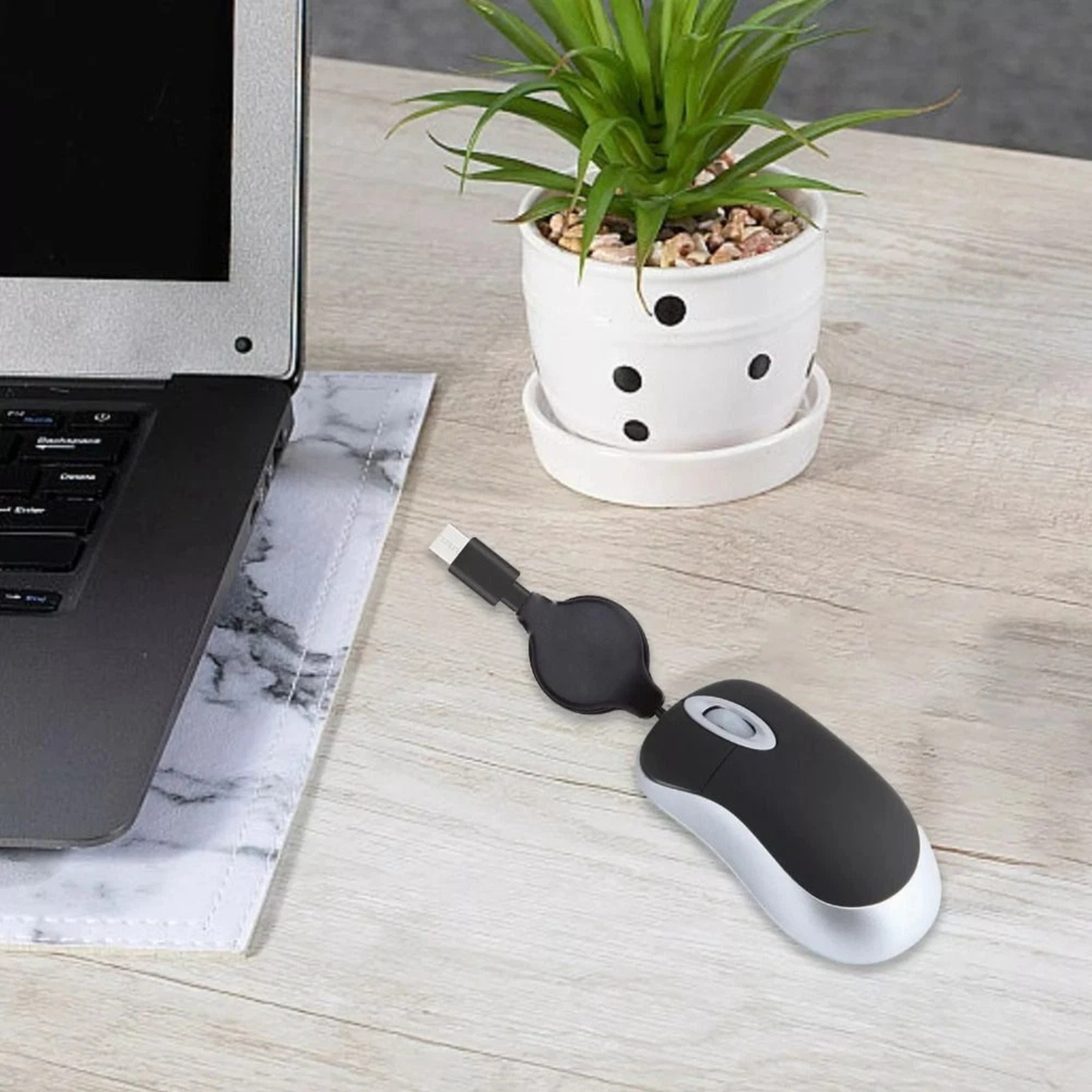 Black Mini Wired USB Type C Retractable Mouse Portable Computer Mouse