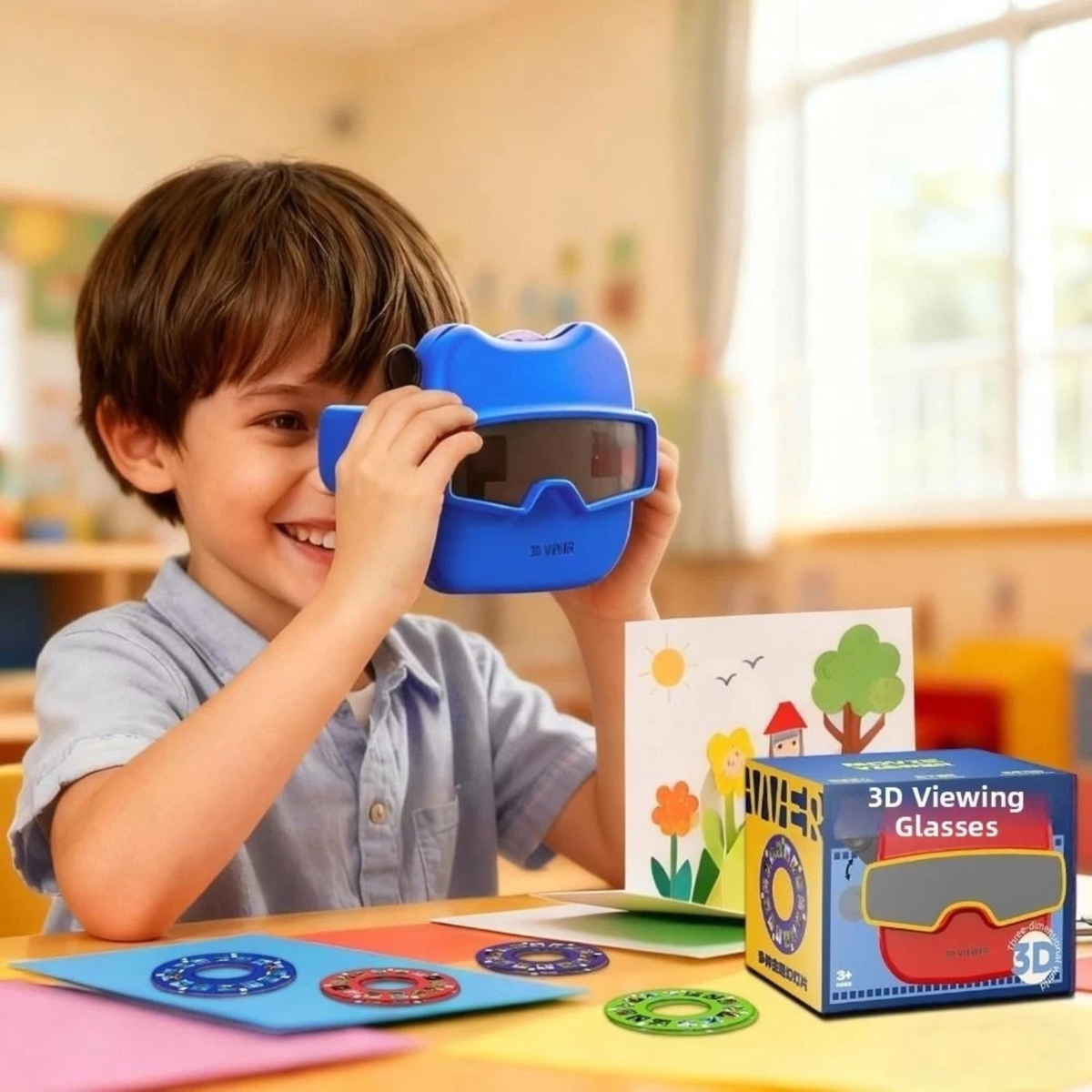 Blue Portable 3D Stereoscopic Viewer Educational Toy Viewing Machine