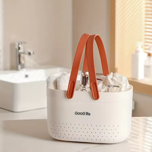 White Portable Shower Caddy Basket Storage Tote with Carry Handles