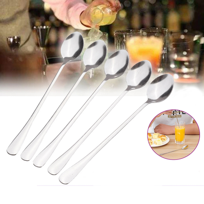 5PCS Long Handle Stainless Steel Coffee Tea Spoon Dessert Cutlery Set