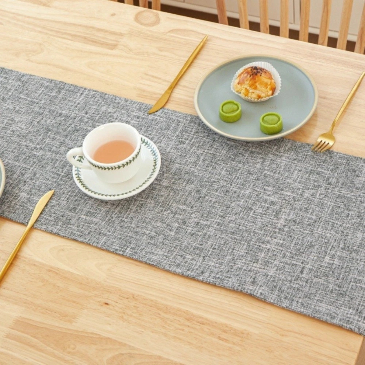 Grey Solid Color Linen Table Runner Dining Table Decorative Cloth