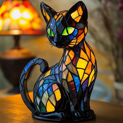 Retro Stained Glass Cat Table Lamp LED Night Light Home Decoration