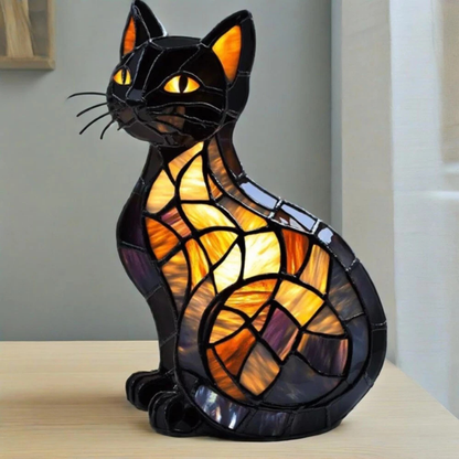 Retro Stained Glass Cat Table Lamp LED Night Light Home Decoration