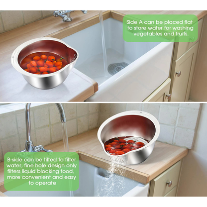 Stainless Steel Rice Washing Bowl Strainer Colander Kitchen Sieve