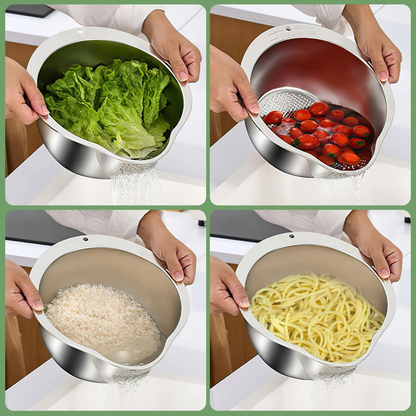 Stainless Steel Rice Washing Bowl Strainer Colander Kitchen Sieve