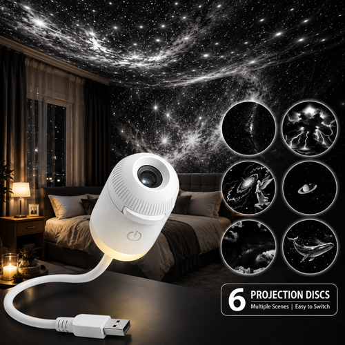 6 Projector Films Galaxy Projector 2 in 1 USB LED Night Light Lamp