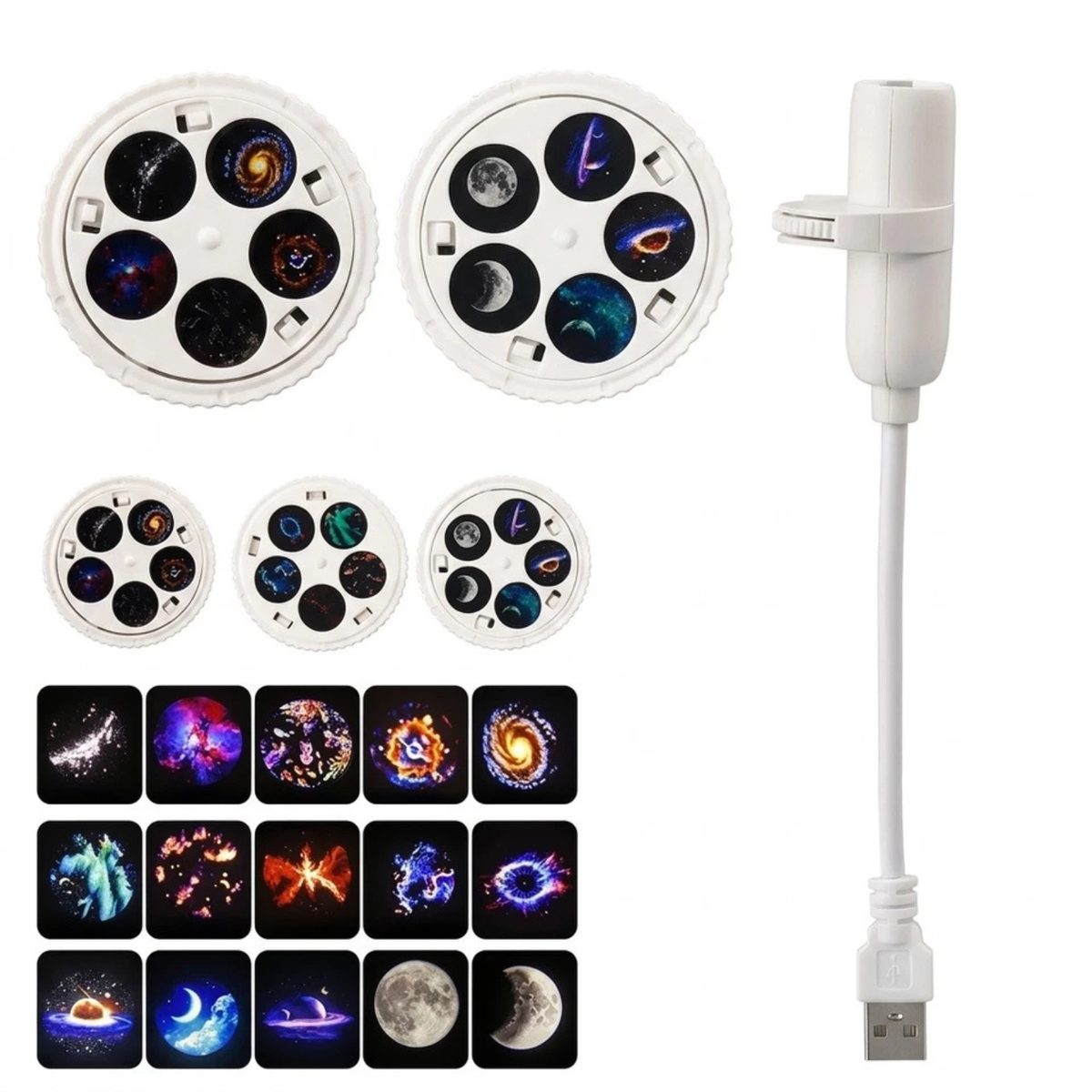 15 Projection Films 2 in 1 Galaxy Star Projector Night Light USB Portable LED