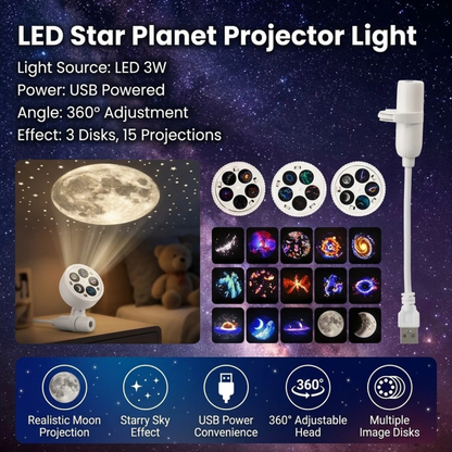 15 Projection Films 2 in 1 Galaxy Star Projector Night Light USB Portable LED