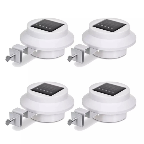 4x White Solar Powered 3 LED Gutter Wall Fence Outdoor Security Lights