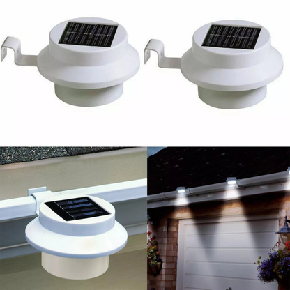 4x White Solar Powered 3 LED Gutter Wall Fence Outdoor Security Lights