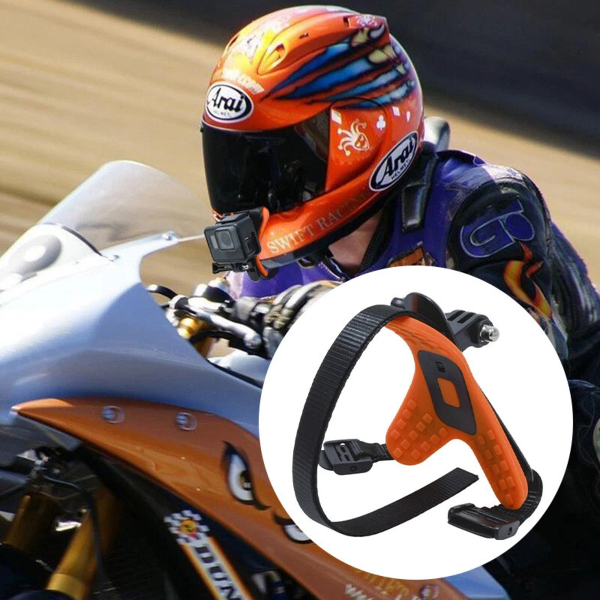 Orange Motorcycle Helmet Chin Mount Holder for GoPro Hero Camera