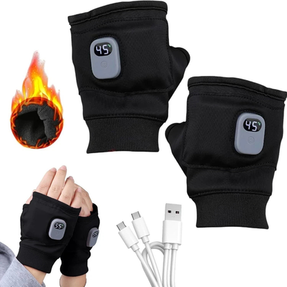 Black Rechargeable Electric Heated Fingerless Gloves Waterproof Warmers