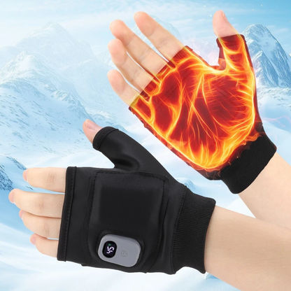 Black Rechargeable Electric Heated Fingerless Gloves Waterproof Warmers