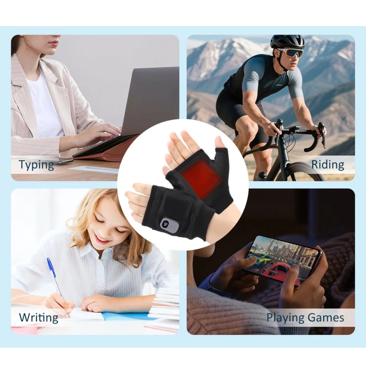 Black Rechargeable Electric Heated Fingerless Gloves Waterproof Warmers
