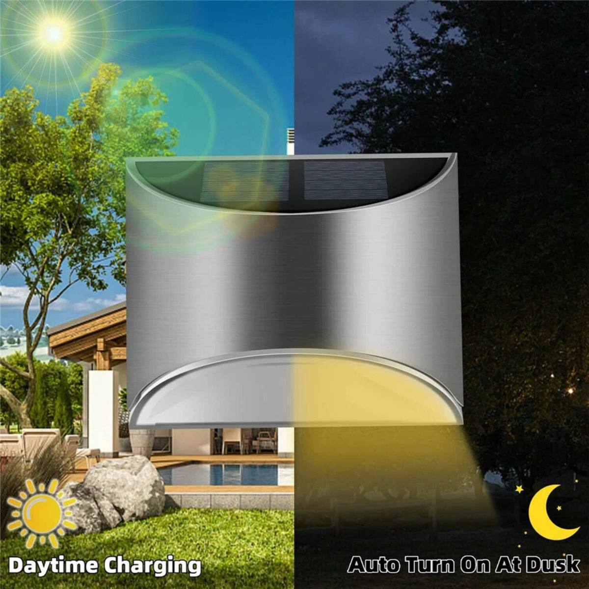 2 Pack Solar LED Security Wall Lights Outdoor Fence Post Step Lamps