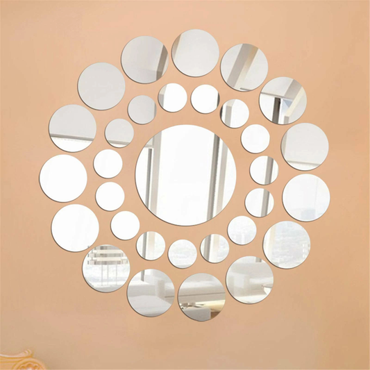 26x Round Mirror Wall Stickers DIY Bedroom Home Decor Silver Tiles