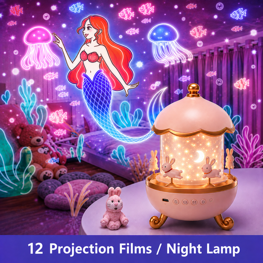 12 Films Carousel Star Projector Night Light 360° Rotating Rechargeable