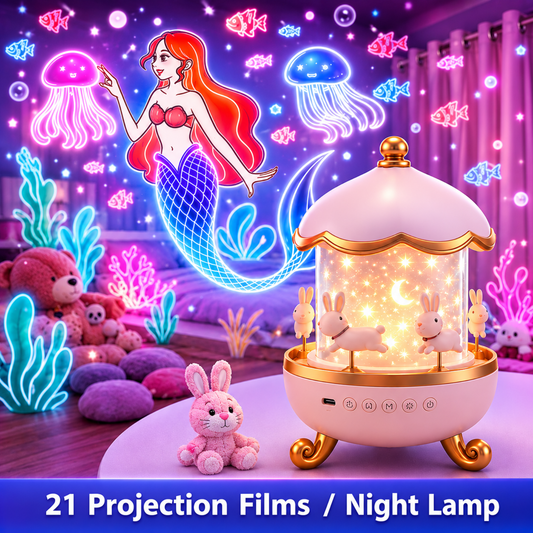 21 Films Carousel Star Projector Night Light 360° Rotating Rechargeable
