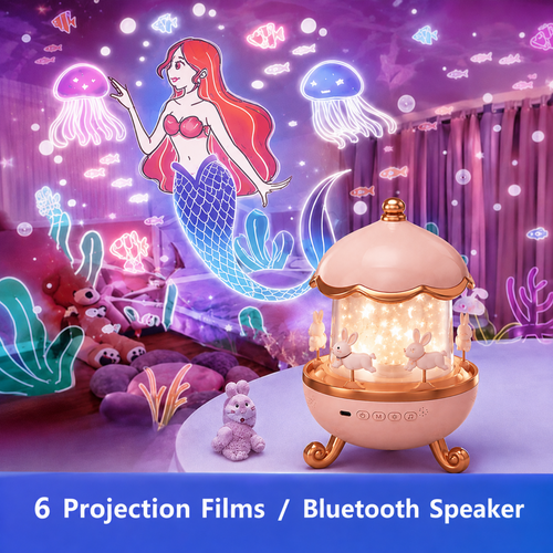 6 Films Carousel Star Projector Night Light Bluetooth  360° Rotating Lamp