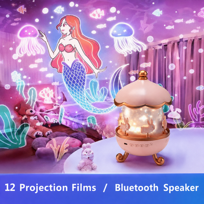 12 Films Carousel Star Projector Night Light Bluetooth 360° Rotating Lamp