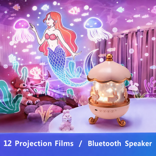 12 Films Carousel Star Projector Night Light Bluetooth 360° Rotating Lamp