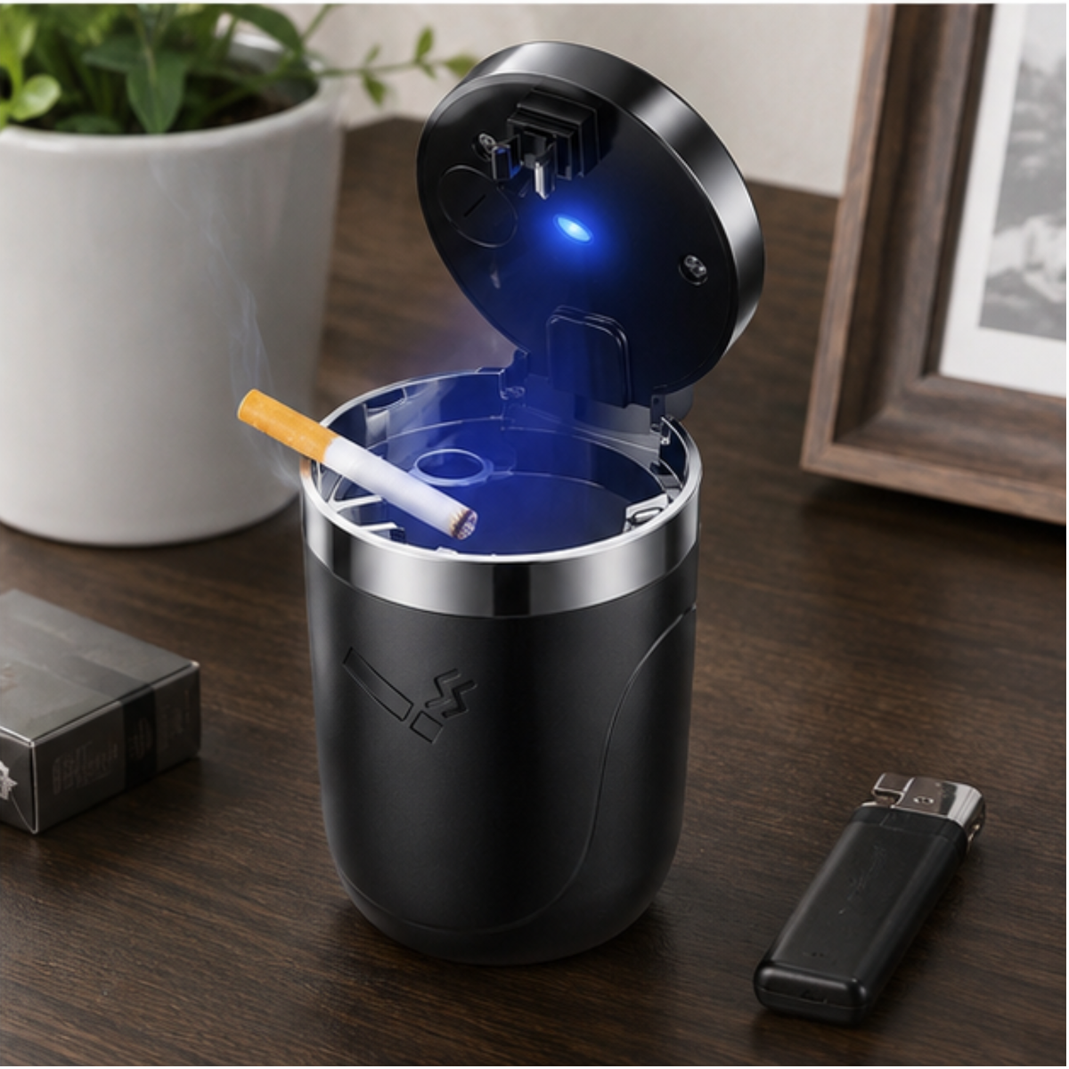 Portable Car Ashtray Blue LED Light Cigarette Holder Auto Vehicle Smoke Bin