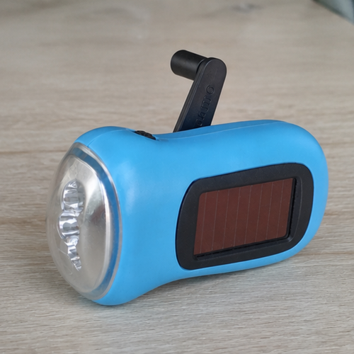 Blue Solar Hand Crank Flashlight LED Emergency Camping Torch Outdoor Light
