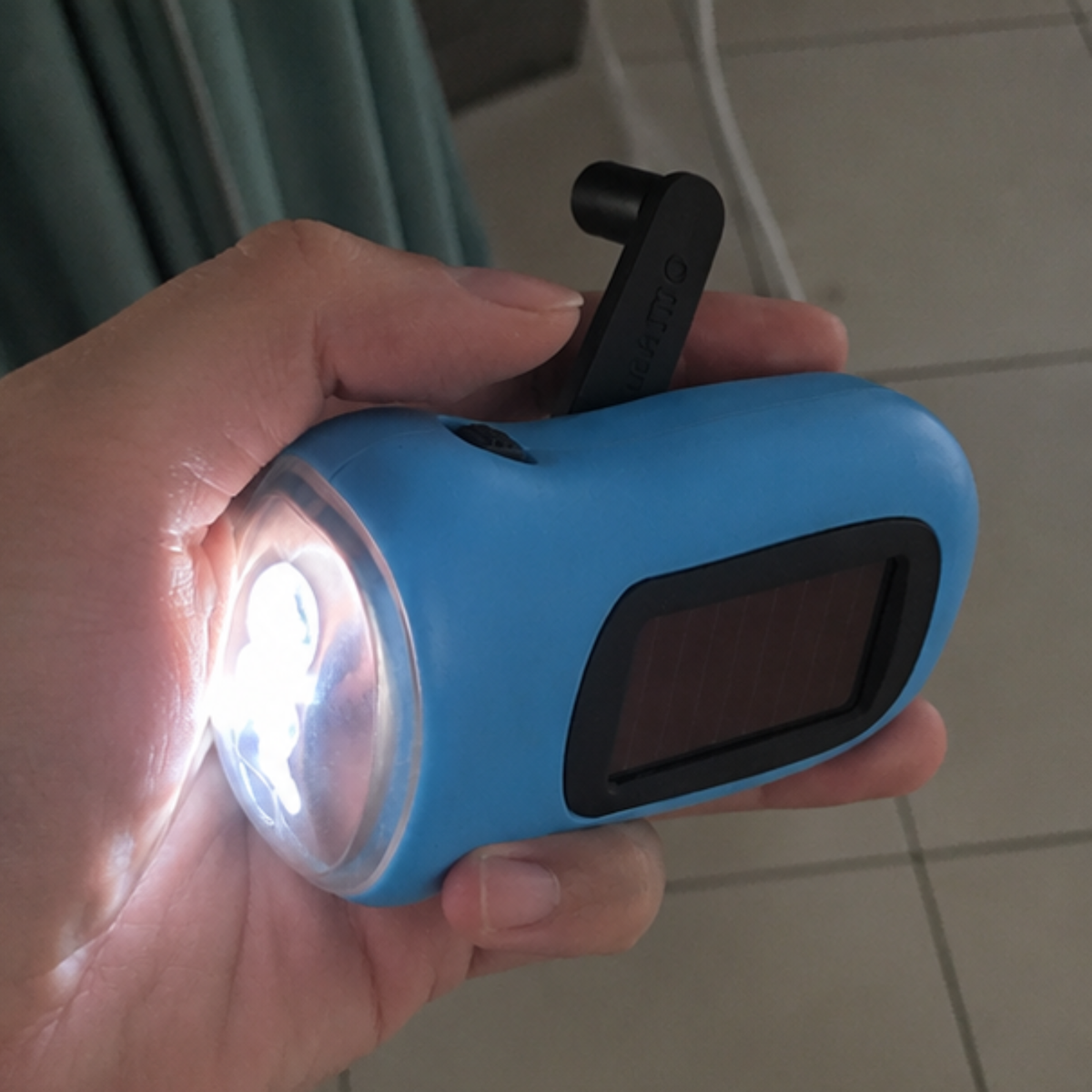 Blue Solar Hand Crank Flashlight LED Emergency Camping Torch Outdoor Light