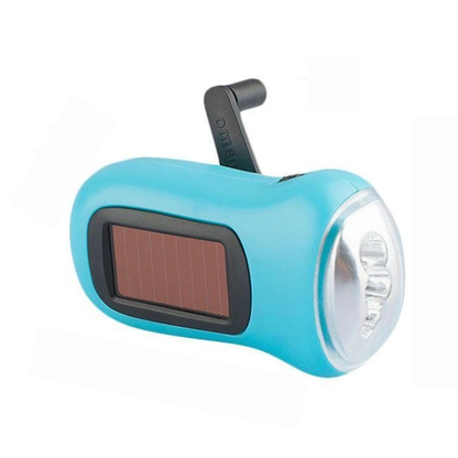 Blue Solar Hand Crank Flashlight LED Emergency Camping Torch Outdoor Light