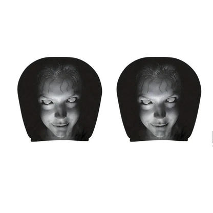 2x Ghost Face Car Headrest Covers Halloween Seat Protectors Interior Decor