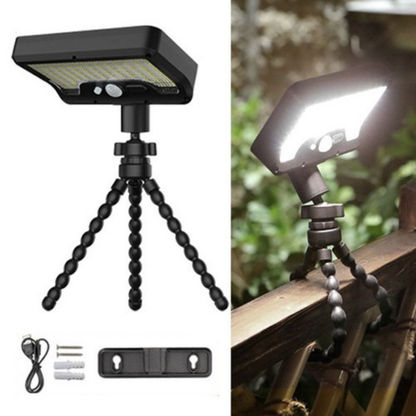 Black White Light Solar Motion Sensor Flood Light Octopus Tripod Outdoor