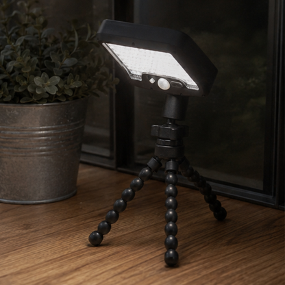 Black White Light Solar Motion Sensor Flood Light Octopus Tripod Outdoor