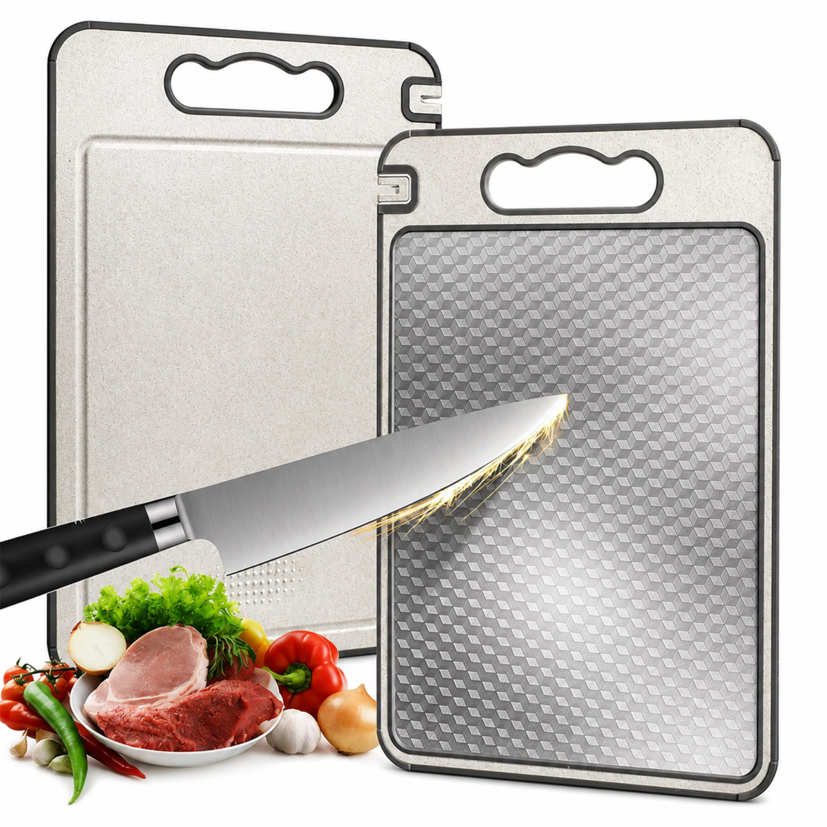 Premium Double-Sided Metal Cutting Board Chopping Board Kitchen Food Prep Board