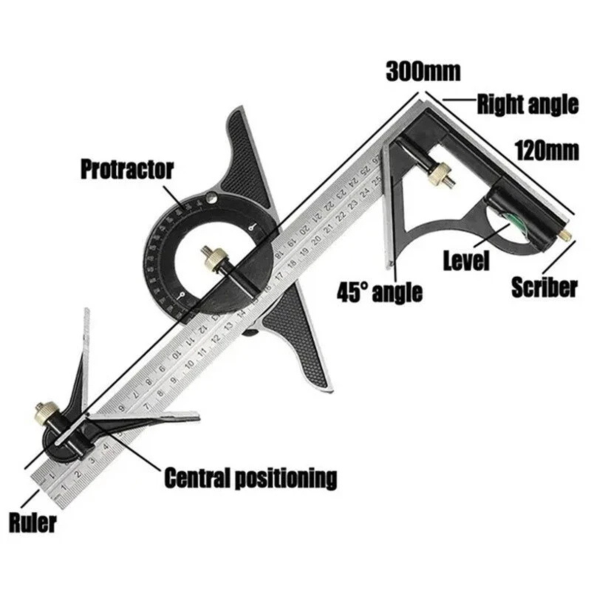 3n1 Adjustable Square Angle Ruler Set Combination Measuring Tool